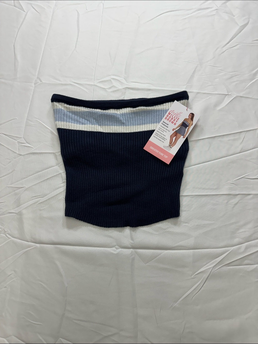 Mills by Millie Bobby Brown Navy Knit Tube Skirt with Light Blue & White Stripe